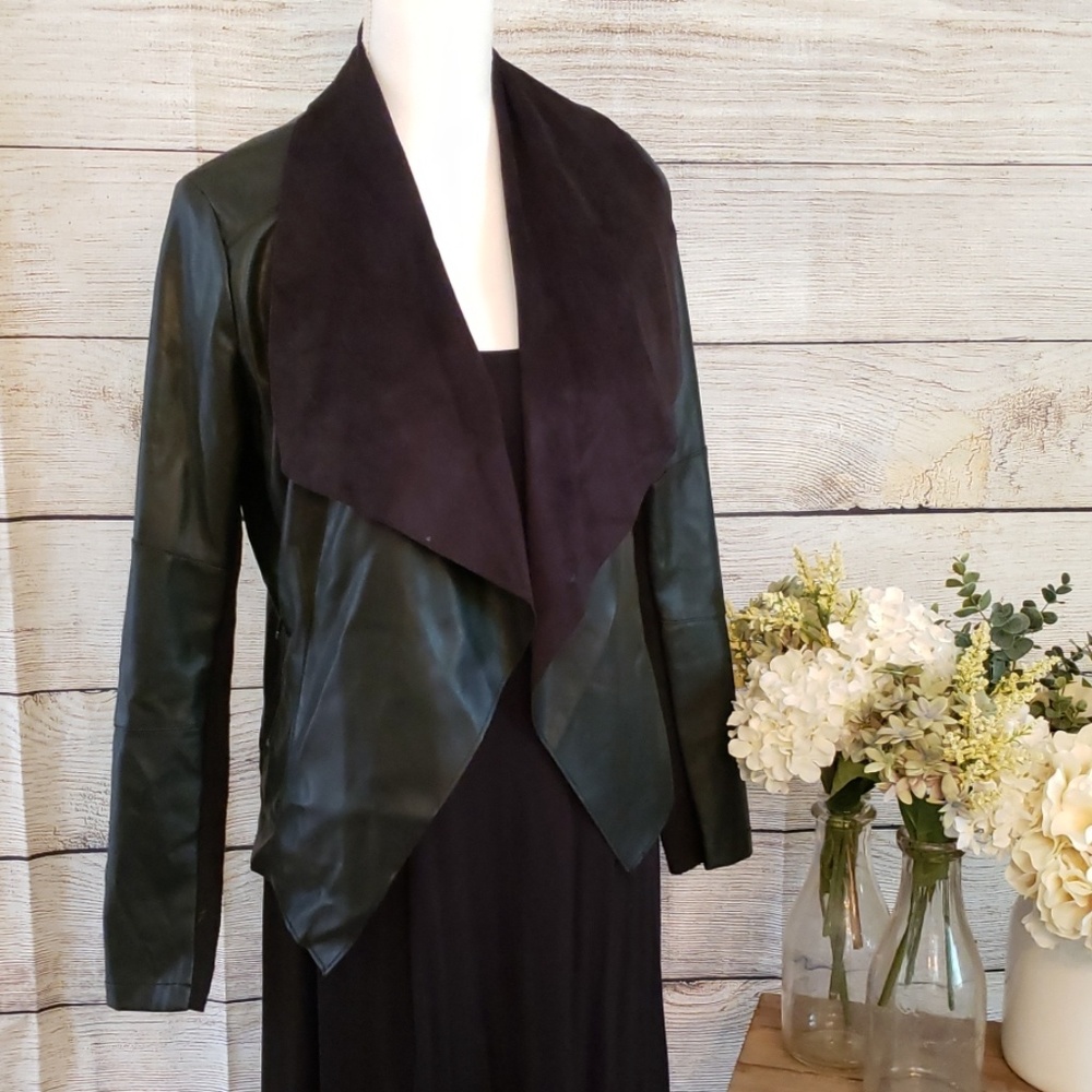 Faux Leather & Suede Blazer Jacket, Size XS